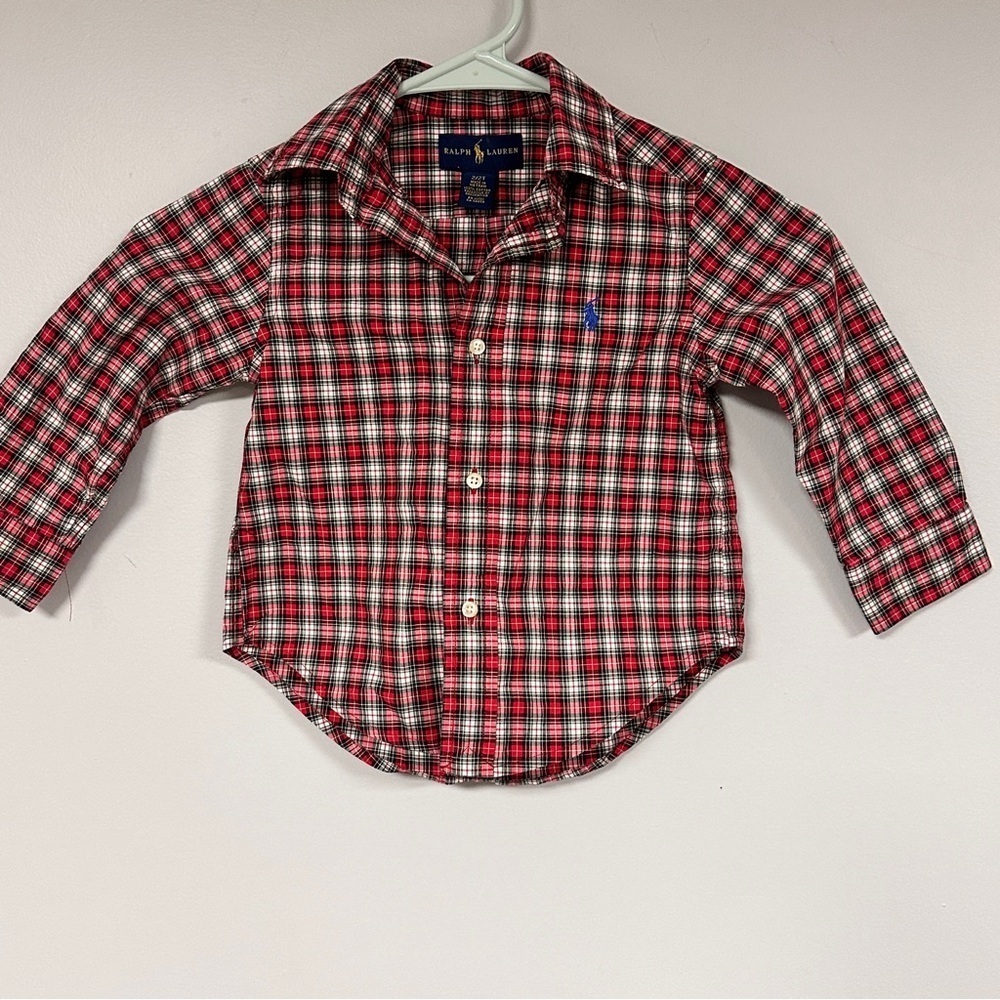 Ralph Lauren Kids Red Plaid Button Down, Long Sleeve Shirt, 2 / 2T  EUC!